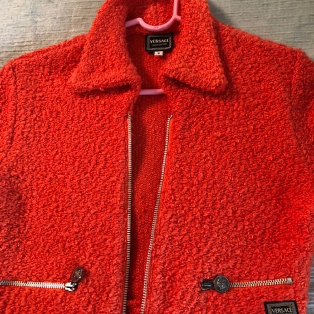 VERSACE COUTURE VINTAGE ORANGE ZIPPER SWEATER